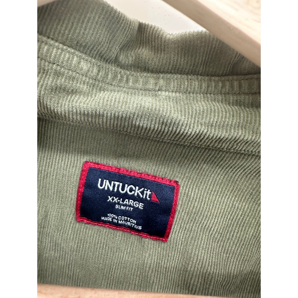 UNTUCKit Caprone Corduroy Shirt Mens 2XL Olive Green Button Up Slim - Picture 5 of 6
